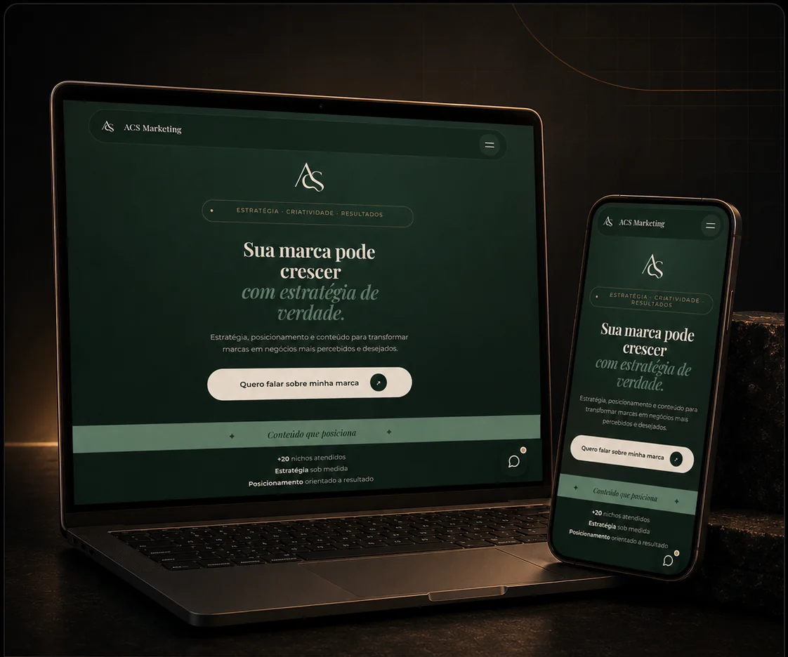 Mockup do site da ACS Marketing em laptop e celular