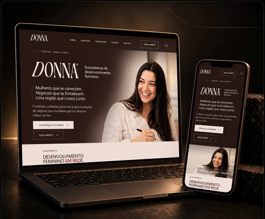 Mockup do site do Movimento DONNA em laptop e celular